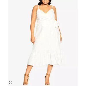 City‎ Chic Wrap Dress Women's Size 12 XXS White Sweet Tie Ruffle Sleeveless NWT